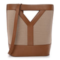 Smooth Calfskin Canvas Y Small Bucket Bag White Camel