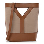 Smooth Calfskin Canvas Y Small Bucket Bag White Camel