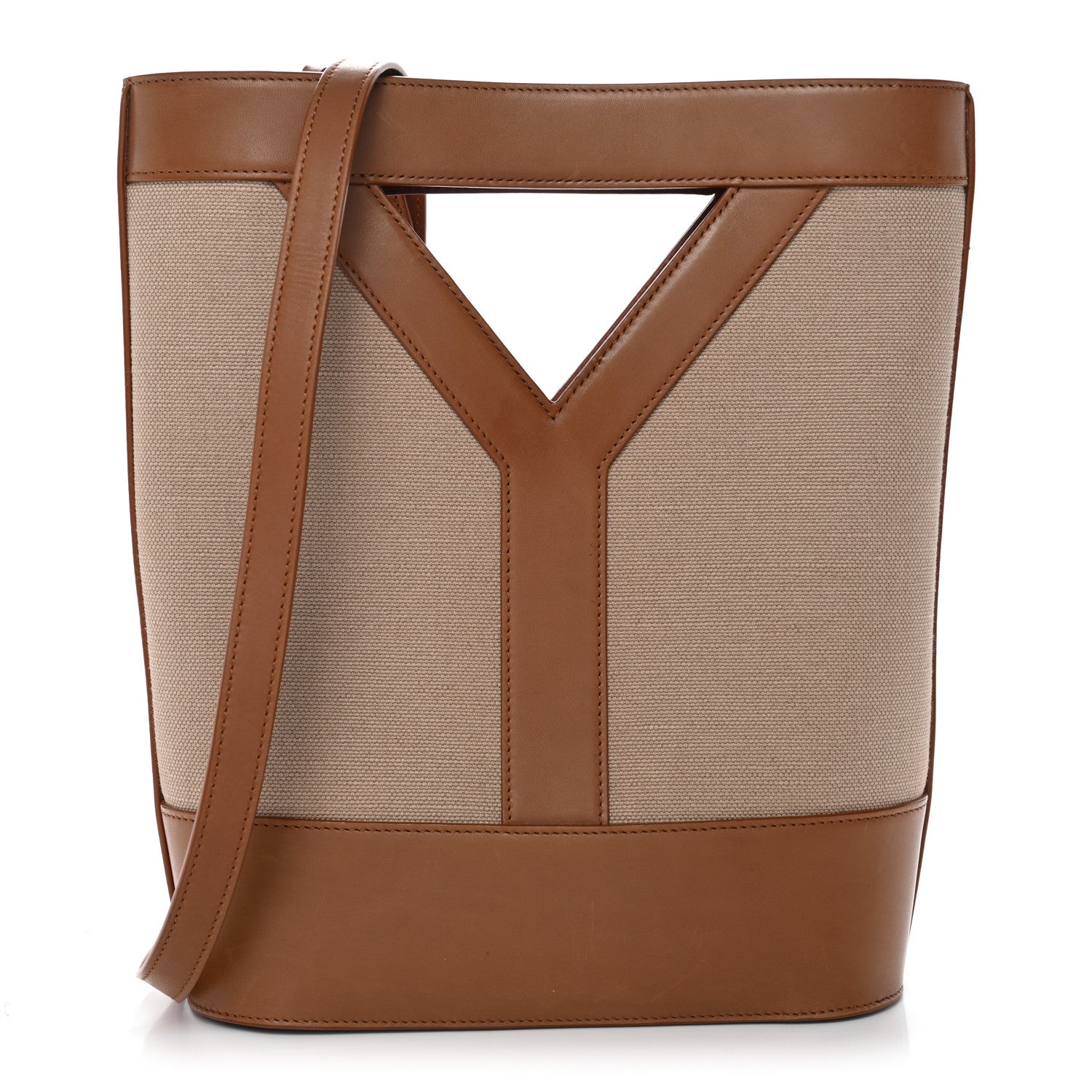Smooth Calfskin Canvas Y Small Bucket Bag White Camel