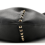 Grained Calfskin Large Rockstud Hobo Black