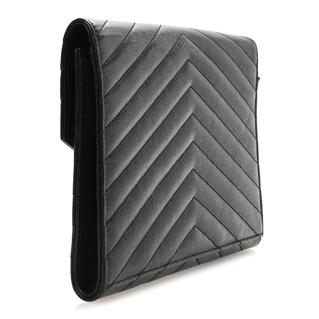 Grain De Poudre Matelasse Chevron Monogram Envelope Clutch Black