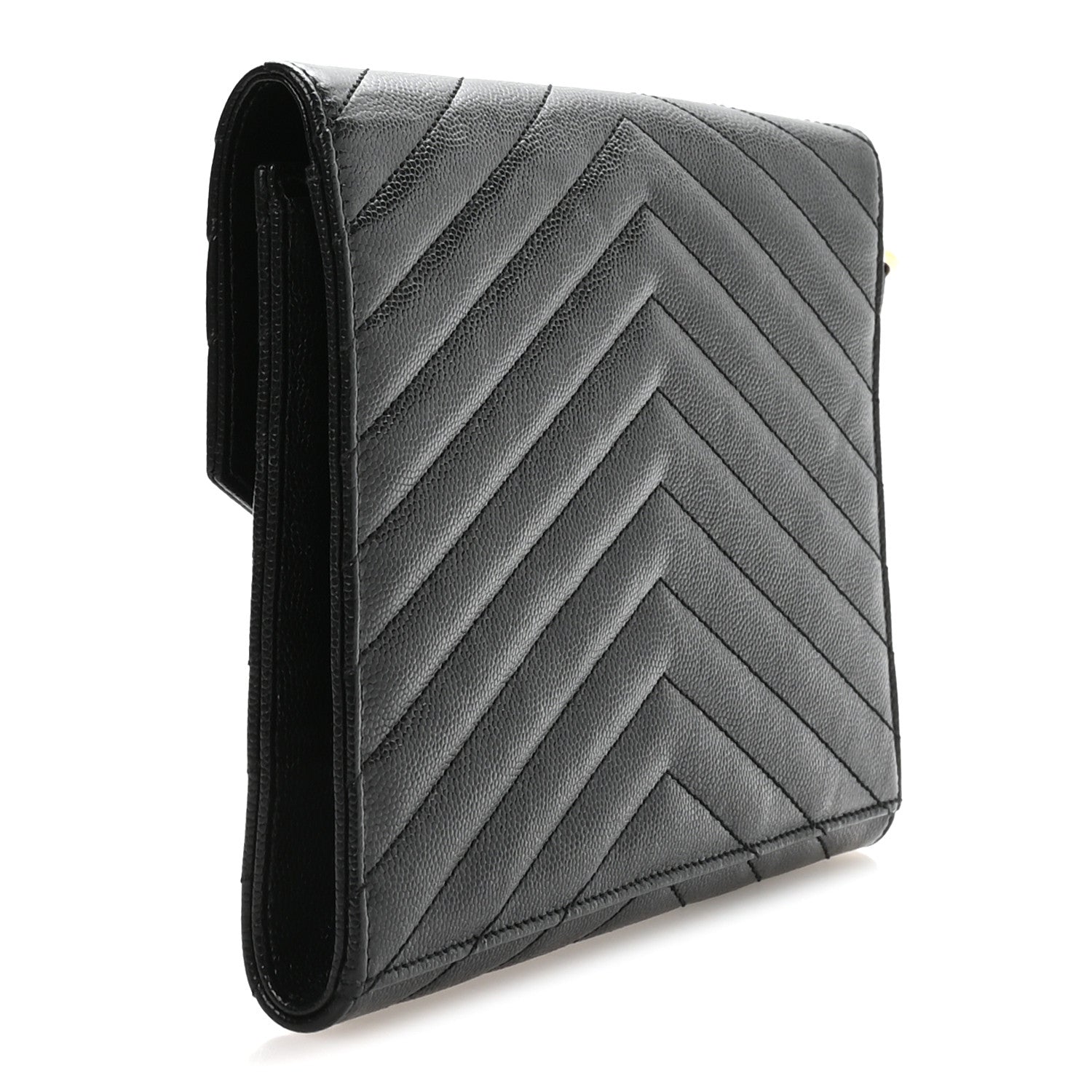 Grain De Poudre Matelasse Chevron Monogram Envelope Clutch Black
