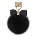 Reiko Phone Holder/ Finger Loop Grip With Rhinestone Soft Puffy Fur Ball In Black