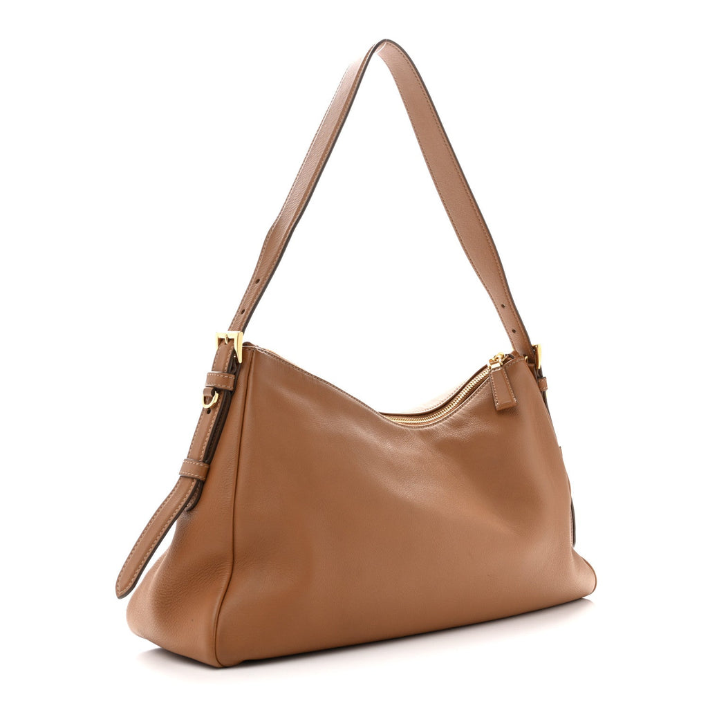 Soft Calfskin Large Aimee Shoulder Bag Caramel
