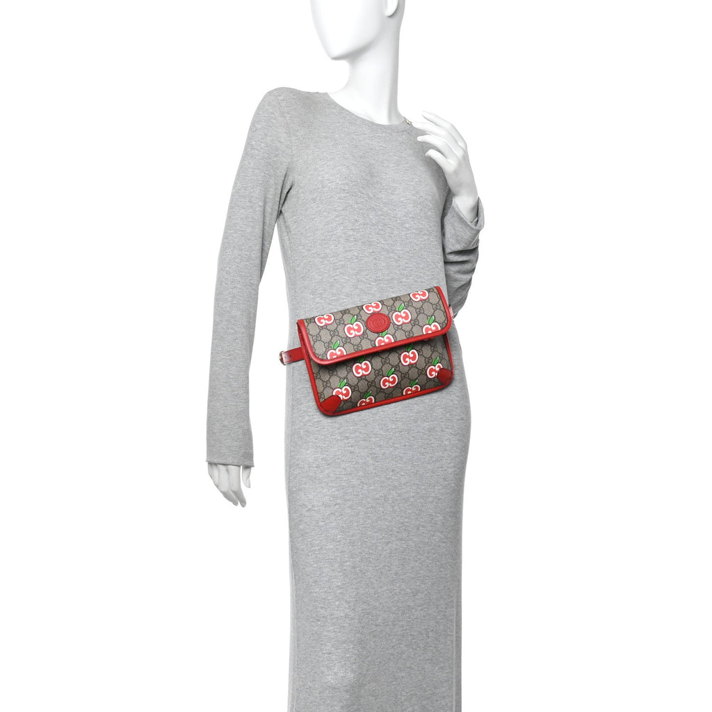 GG Supreme Monogram Apple Interlocking G Belt Bag Beige Multicolor Lobster Red