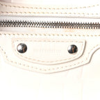 Semi Shiny Calfskin Crocodile Embossed Neo Classic Silver Hardware Nano City Crossbody White