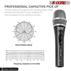 Professional Dynamic Vocal Microphone Neodymium Cardioid Unidirectional Handheld Mic for Singing Karaoke Steel Mesh Grille Metal Body With ON Off Switch + 16ft Detachable Cable + Clip + Bag