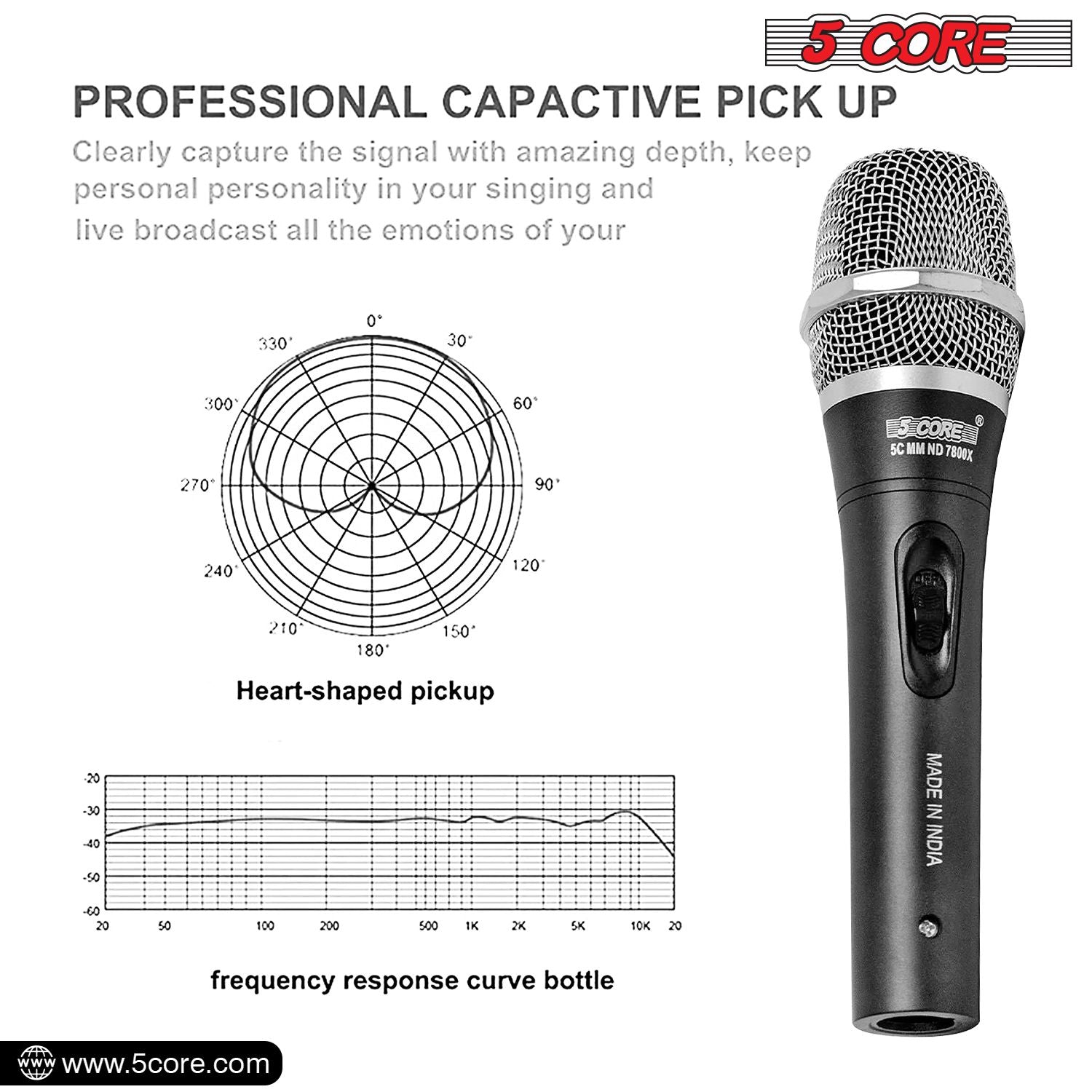 Professional Dynamic Vocal Microphone Neodymium Cardioid Unidirectional Handheld Mic for Singing Karaoke Steel Mesh Grille Metal Body With ON Off Switch + 16ft Detachable Cable + Clip + Bag