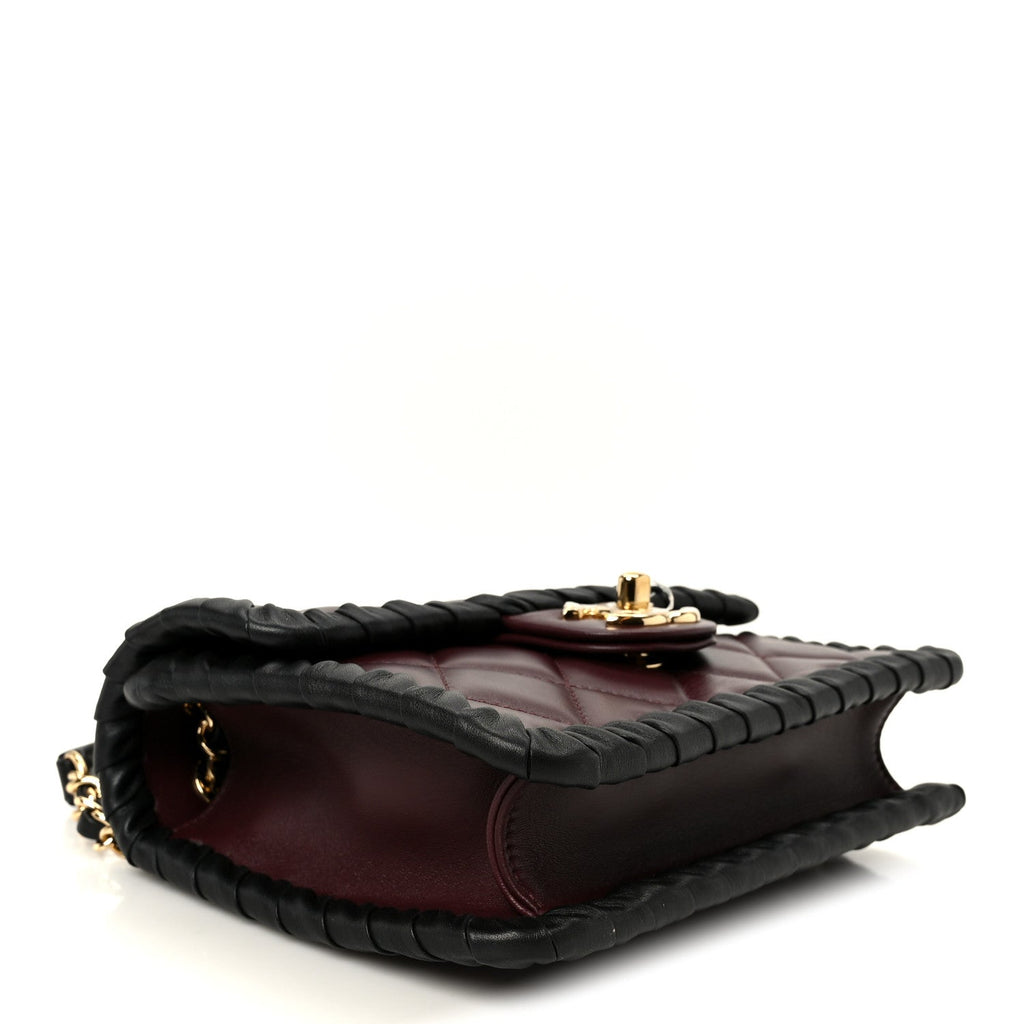 Lambskin Braided Calfskin Mini Flap Bag Dark Burgundy Black