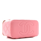Lambskin Quilted Small Top Handle Vanity Case With Chain Pink