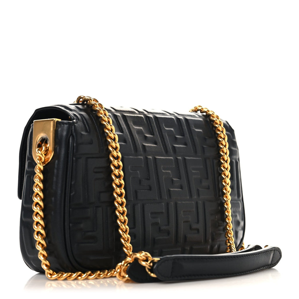 Nappa Small FF Embossed Midi Chain Baguette Black