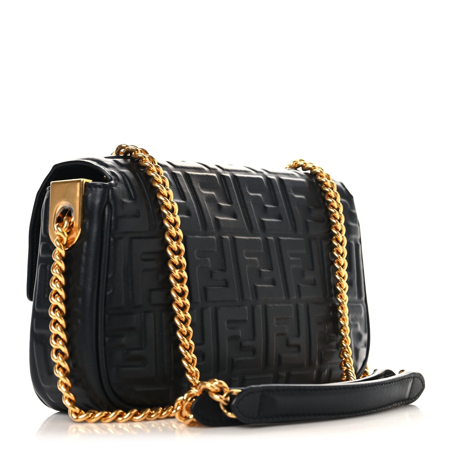 Nappa Small FF Embossed Midi Chain Baguette Black