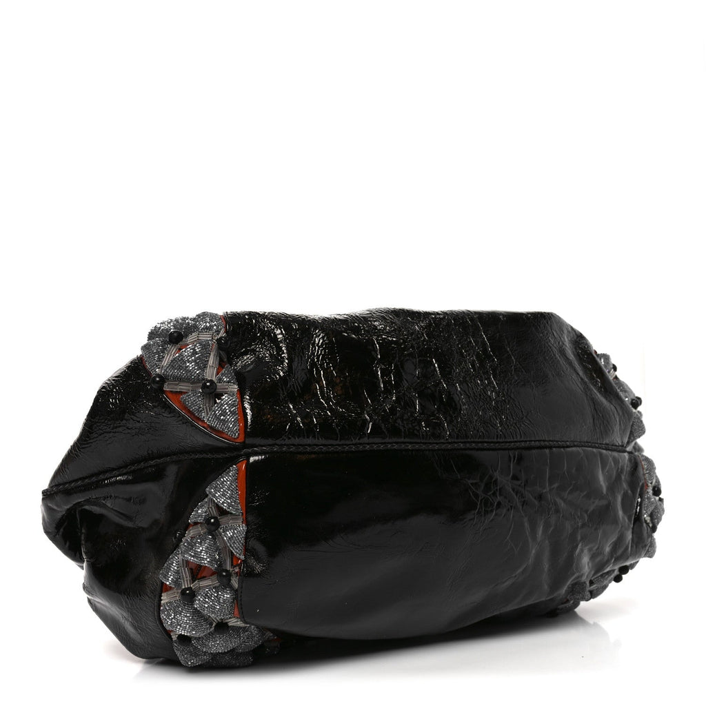 Crinkled Lambskin Embroidered Spy Black Multicolor
