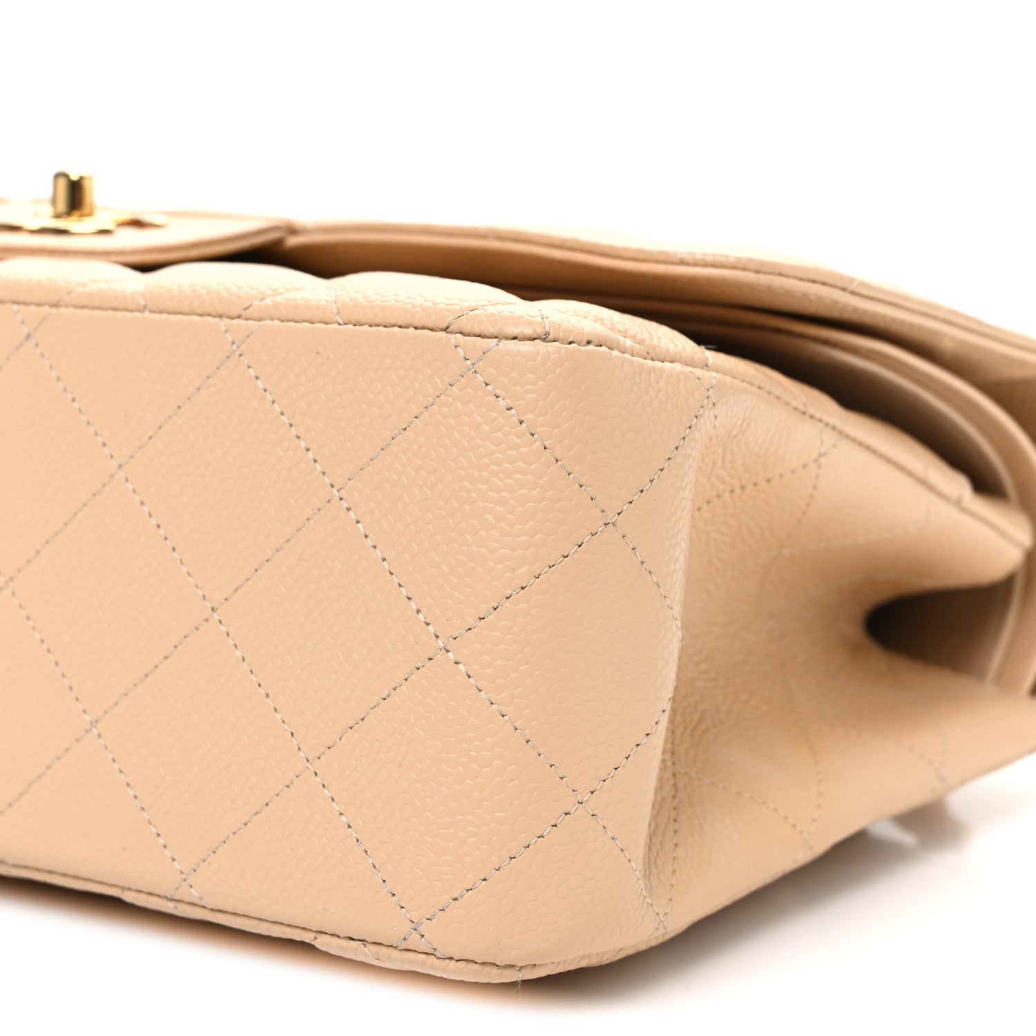 Caviar Quilted Jumbo Double Flap Beige