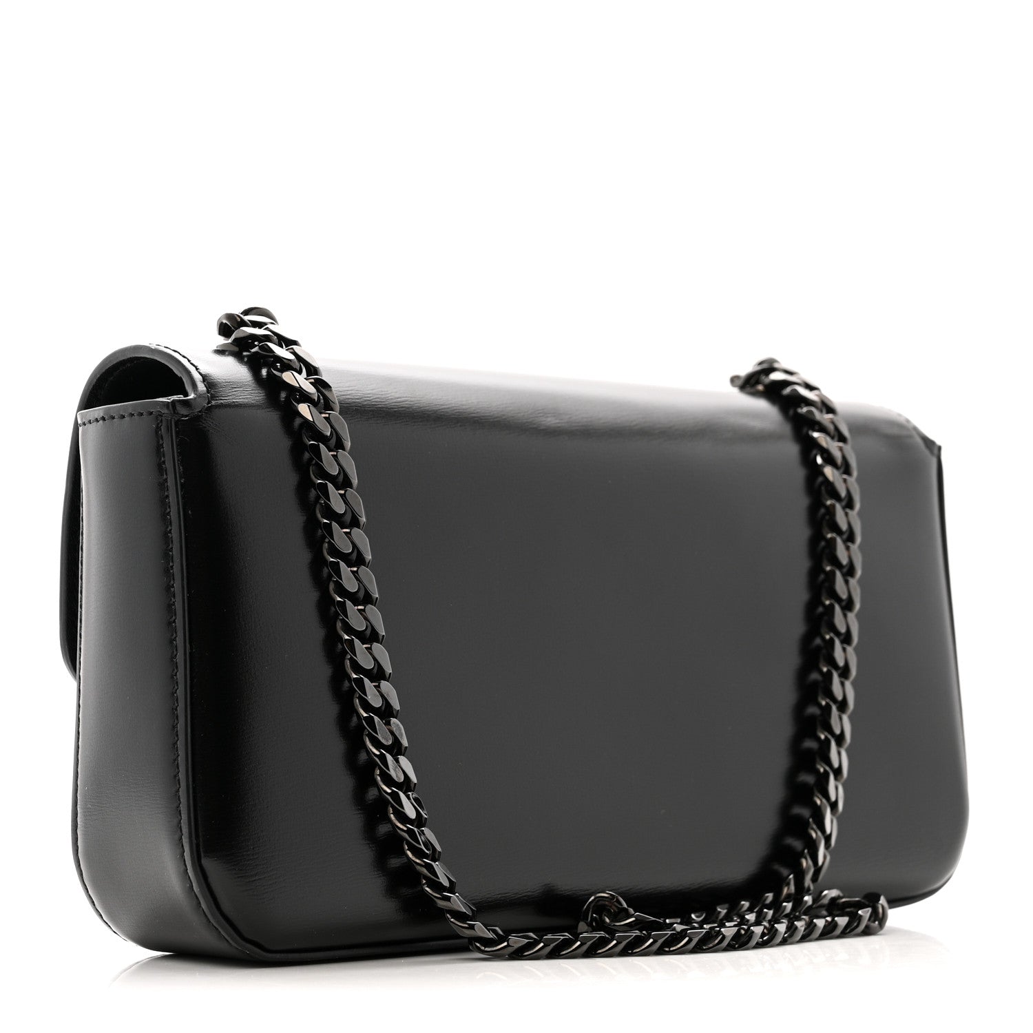 Shiny Calfskin Triomphe Chain Bag Black