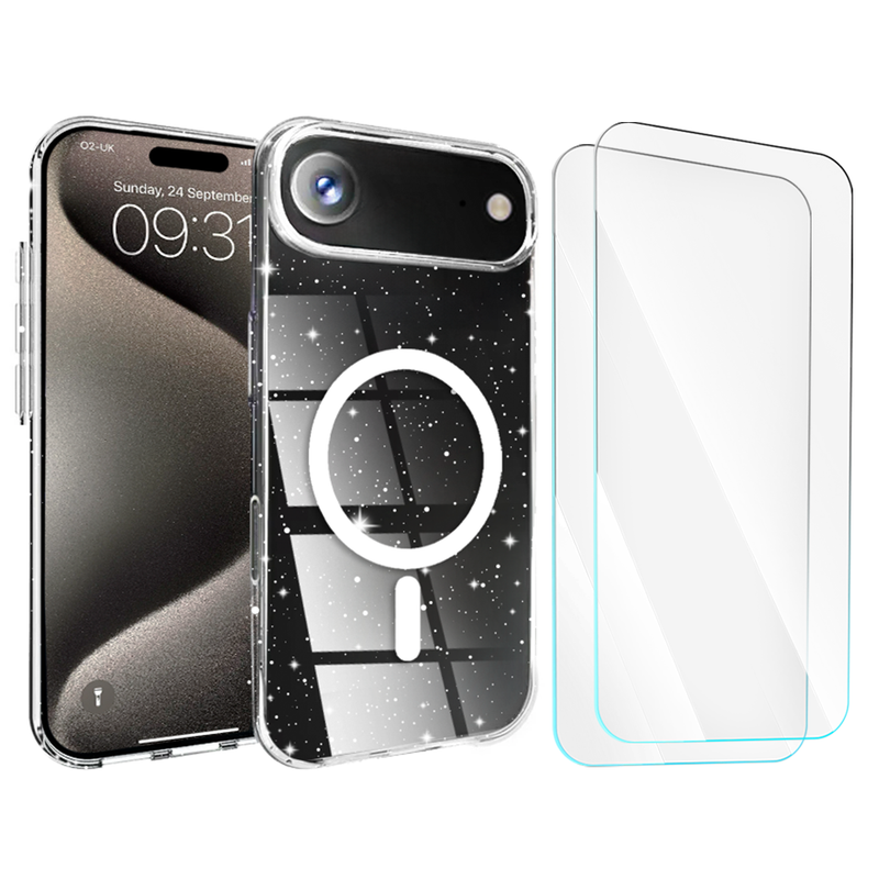 Entronix Bundle Compatible with iPhone 17 Air - [Magnetic] Glitter Clear Case & 2 Clear Screen Protectors