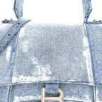 Nappa Denim Printed Small Hourglass Top Handle Bag Denim Blue