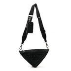 Yarn Raffia Effect Crochet Triangle Shoulder Bag Black