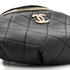 Lambskin Quilted Resin Bi-Color Waist Bag Fanny Pack Black