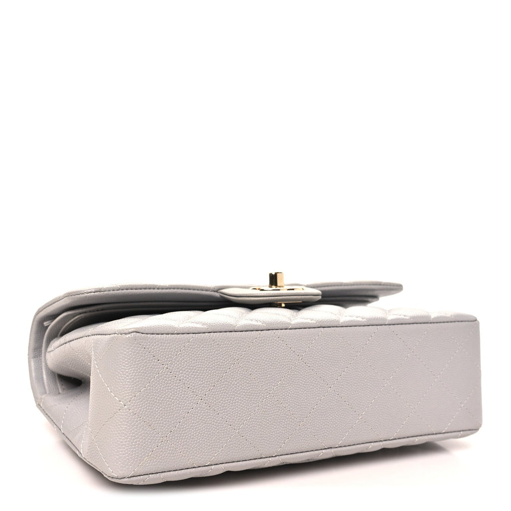 Caviar Quilted Small Double Flap Grey