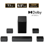 500W 7.1 Channel Dolby Atmos Soundbar Home Theater System with Wireless Subwoofer and Four Surround Speakers, App-Controlled - D80 Boom