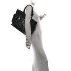 Coated Canvas Quilted Large Paris Biarritz Tote Black