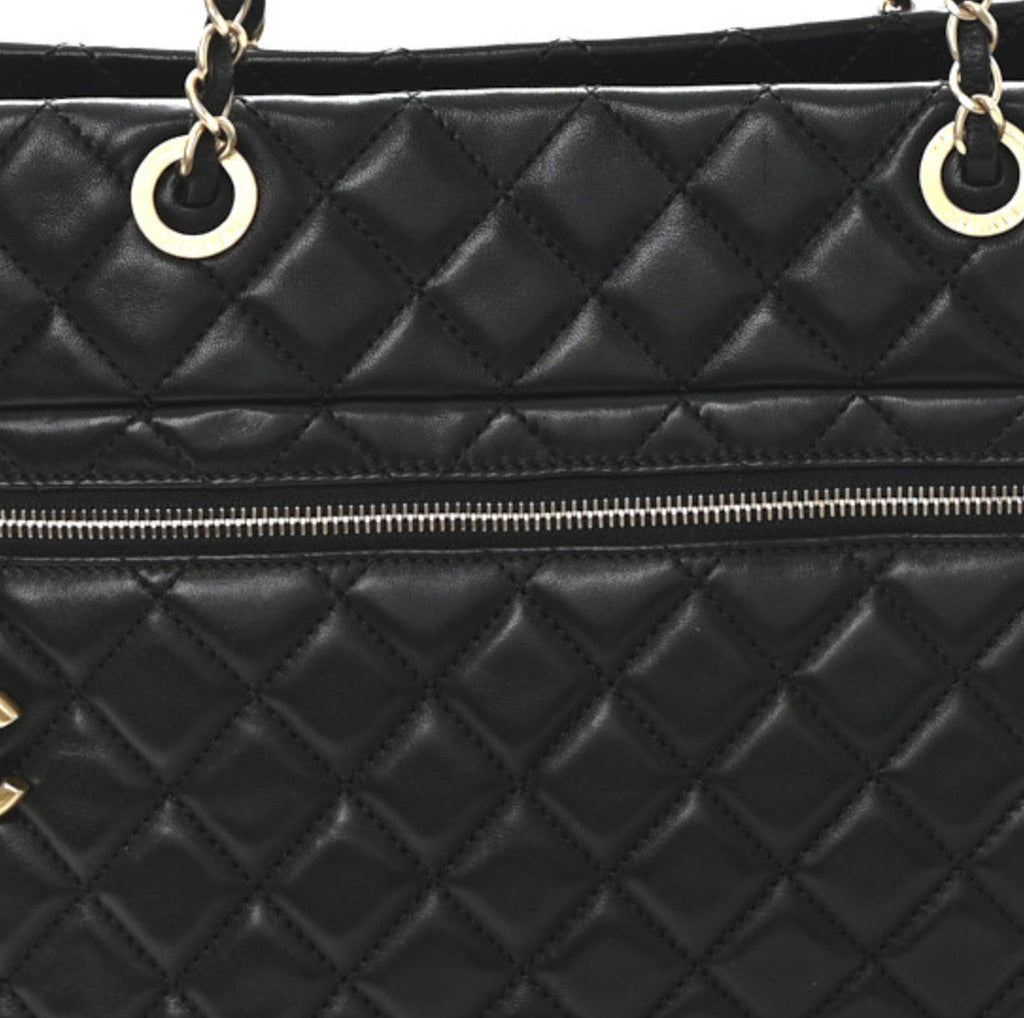 Lambskin Quilted Large Tote Black