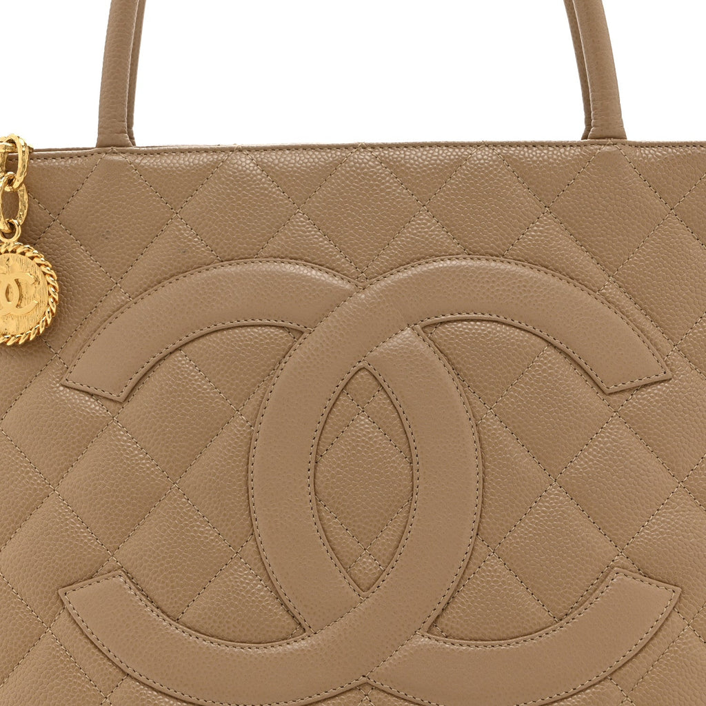 Caviar Quilted Medallion Tote Beige