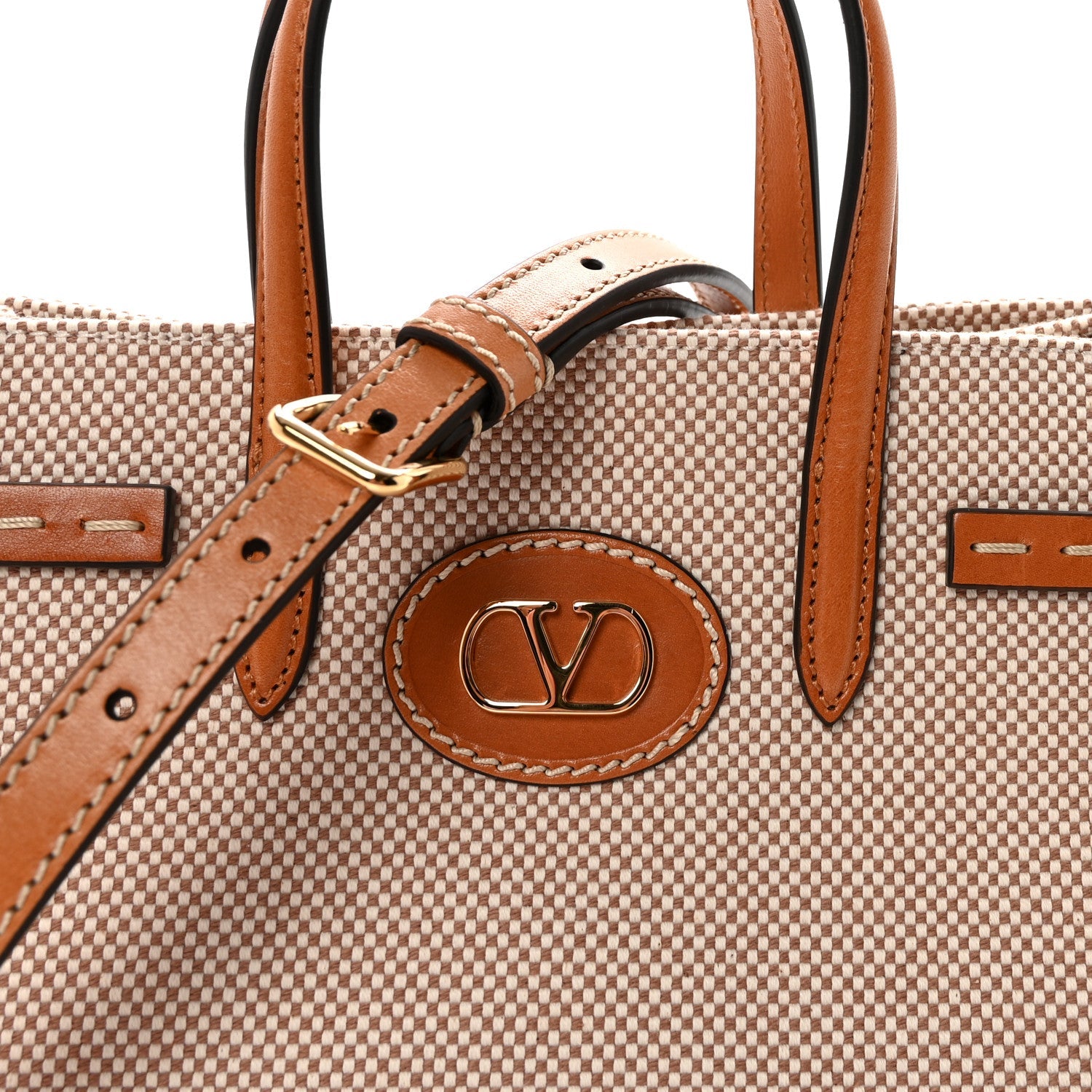 Jacquard Canvas Small Vlogo Antibes Shopping Bag Camel Natural