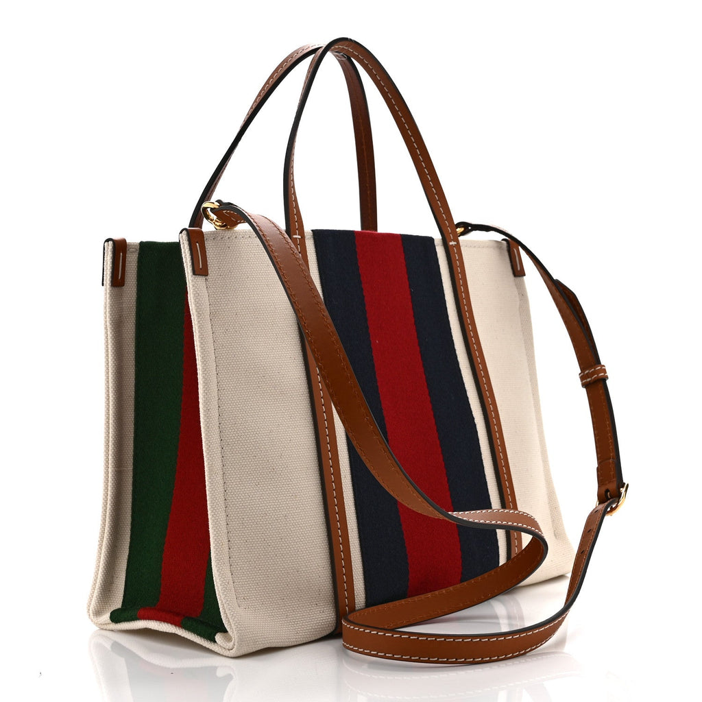 Canvas Calfskin Web Small Interlocking G Tote Bag Red Blue