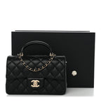 Lambskin Quilted Mini Top Handle Rectangular Flap Black