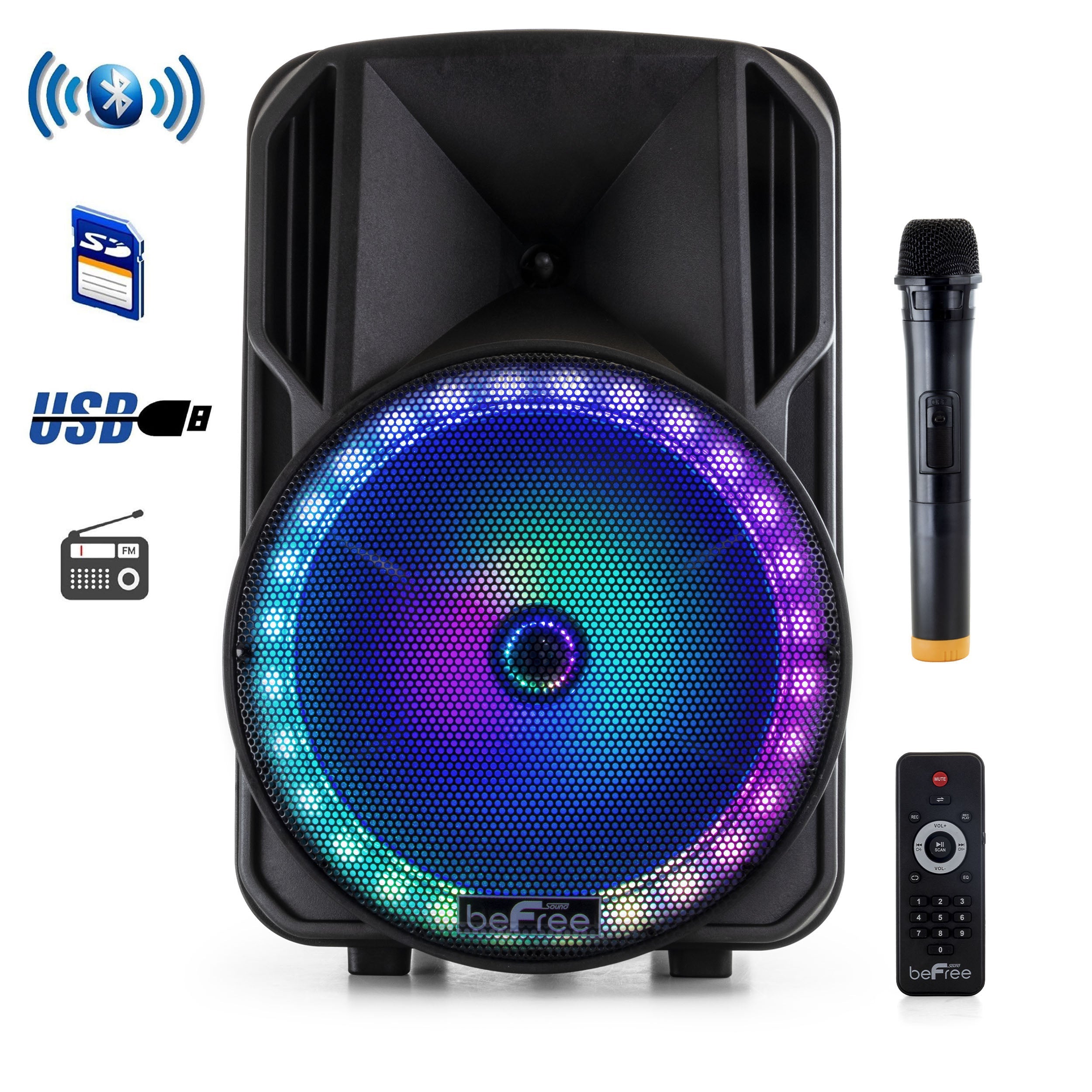 12 Inch Bluetooth Rechargeable Portable PA Party Speaker with Reactive LED Lights