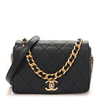 Caviar Quilted Small Fashion Therapy Flap Bag Navy Blue