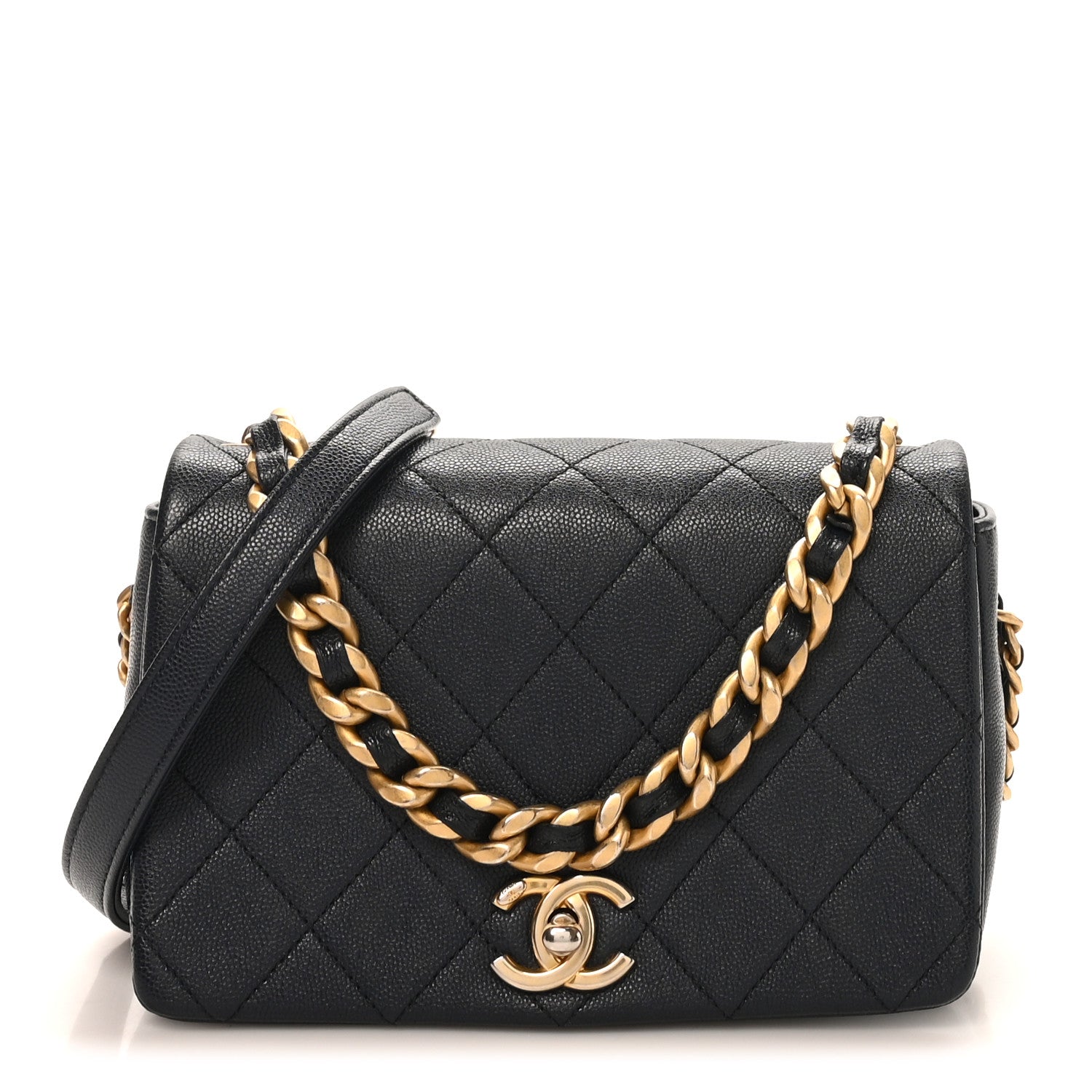 Caviar Quilted Small Fashion Therapy Flap Bag Navy Blue