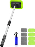 Windshield Cleaning Tool for Car – 27inch Extendable Handle Window Cleaner with Reusable Microfiber Pads, Streak-Free Interior & Exterior Auto Glass Cleaner (Green)