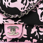 Printed Fabric East West Flap Black Pink