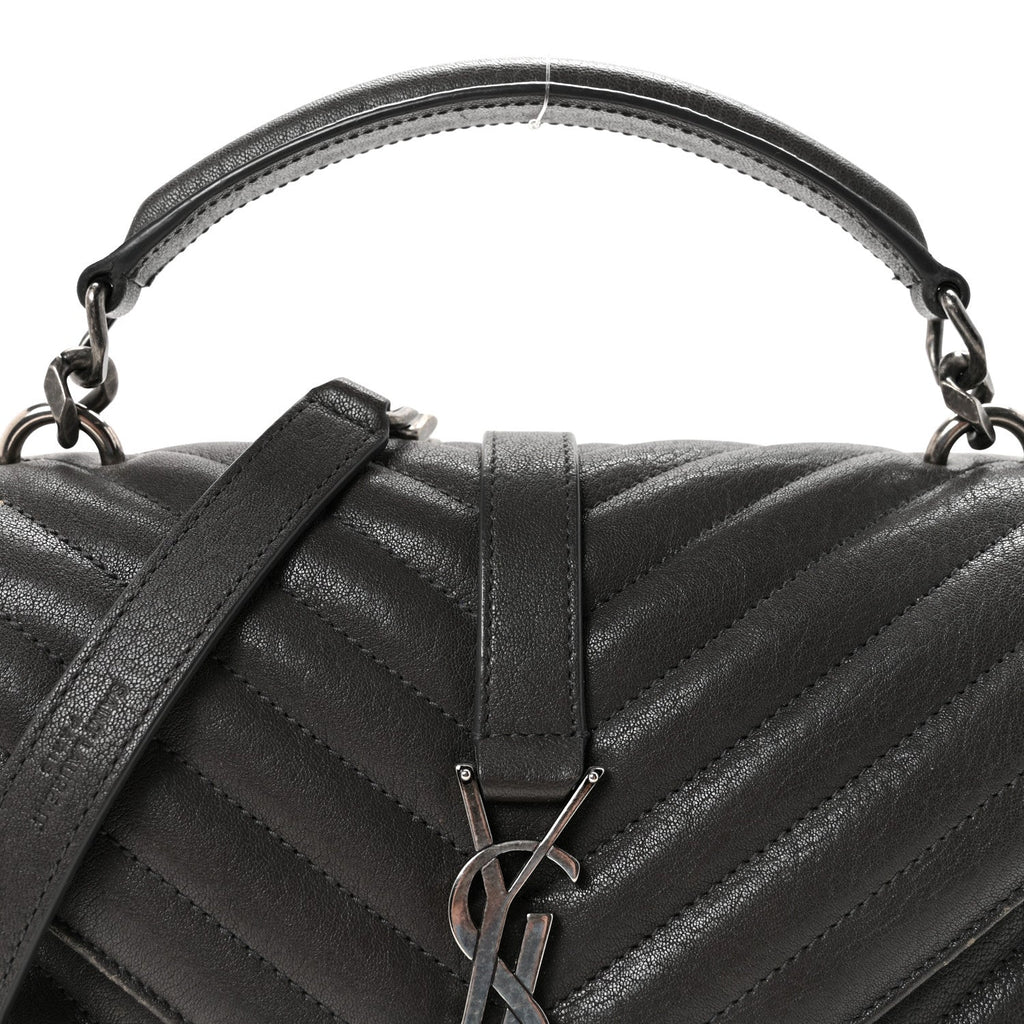 Sheepskin Matelasse Chevron Monogram Medium College Bag Asphalt