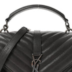 Sheepskin Matelasse Chevron Monogram Medium College Bag Asphalt
