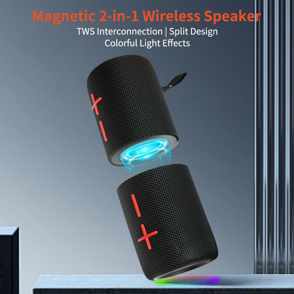 2 in 1 Magnetic Dual Splittable Bluetooth Speaker, IPX6 Waterproof Split Portable Wireless Speaker with 20W Loud Stereo Sound ,Bluetooth V5.3, 24H Playtime, Multiple pairing for Home