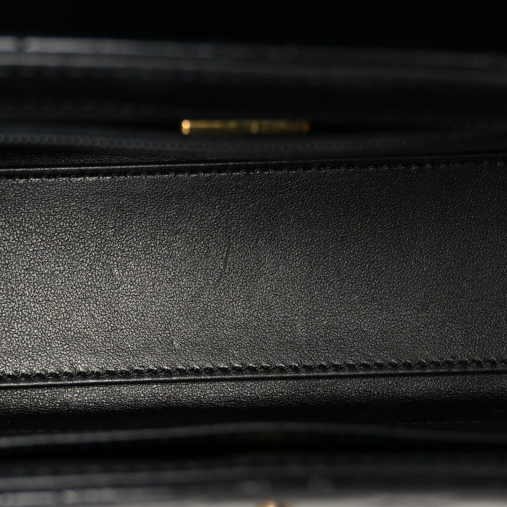 Shiny Aged Calfskin Quilted Nano Kelly Shopper Black