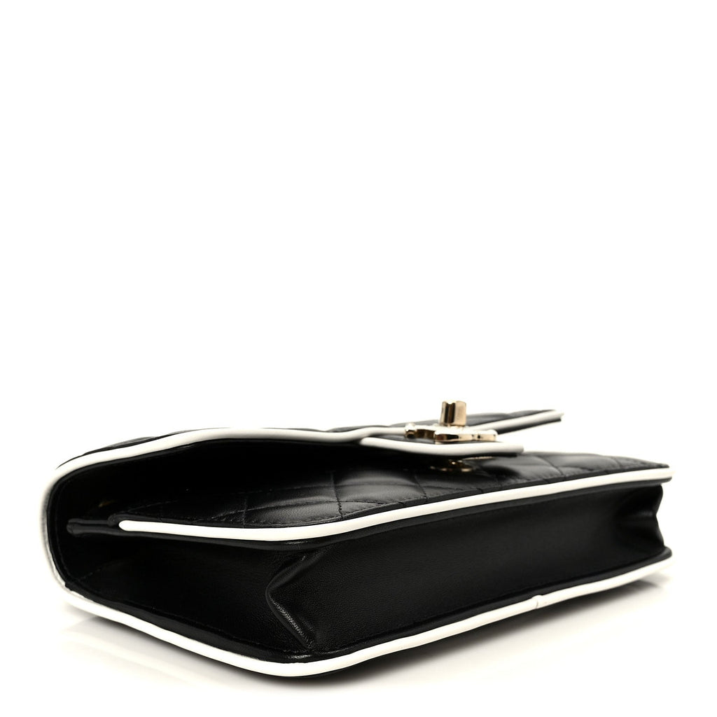 Lambskin Quilted Resin CC Mini Flap Bag Black White
