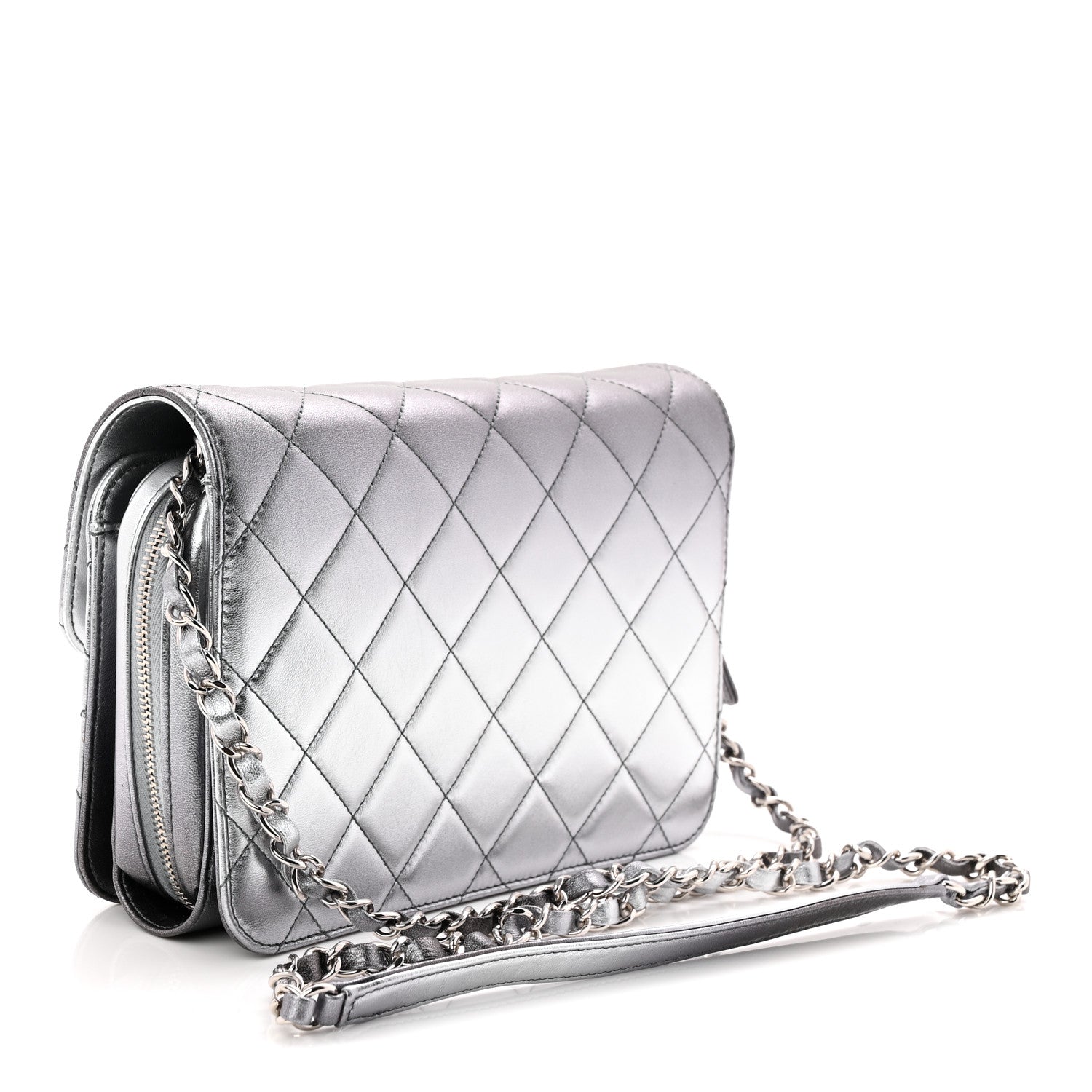 Metallic Lambskin Large Like A Wallet Flap Silver
