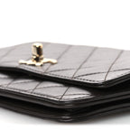 Lambskin Quilted Trendy CC Wallet On Chain WOC Dark Brown