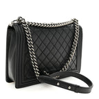 Calfskin Double Stitch Large Boy Flap Black