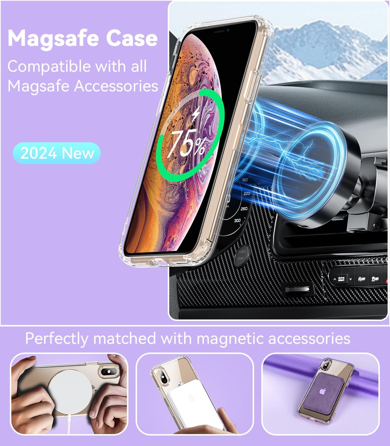 Entronix Bundle Compatible with iPhone X/XS - [Magnetic] Clear Case & 2 Clear Screen Protectors