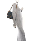 Denim Suede Monogram Medium Niki Chain Satchel Blue Cinnamon