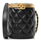Lambskin Quilted Mini Crown Box Bag Black