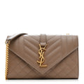 Grain De Poudre Textured Mixed Matelasse Triquilt Small Monogram Satchel Dark Beige