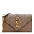 Grain De Poudre Textured Mixed Matelasse Triquilt Small Monogram Satchel Dark Beige