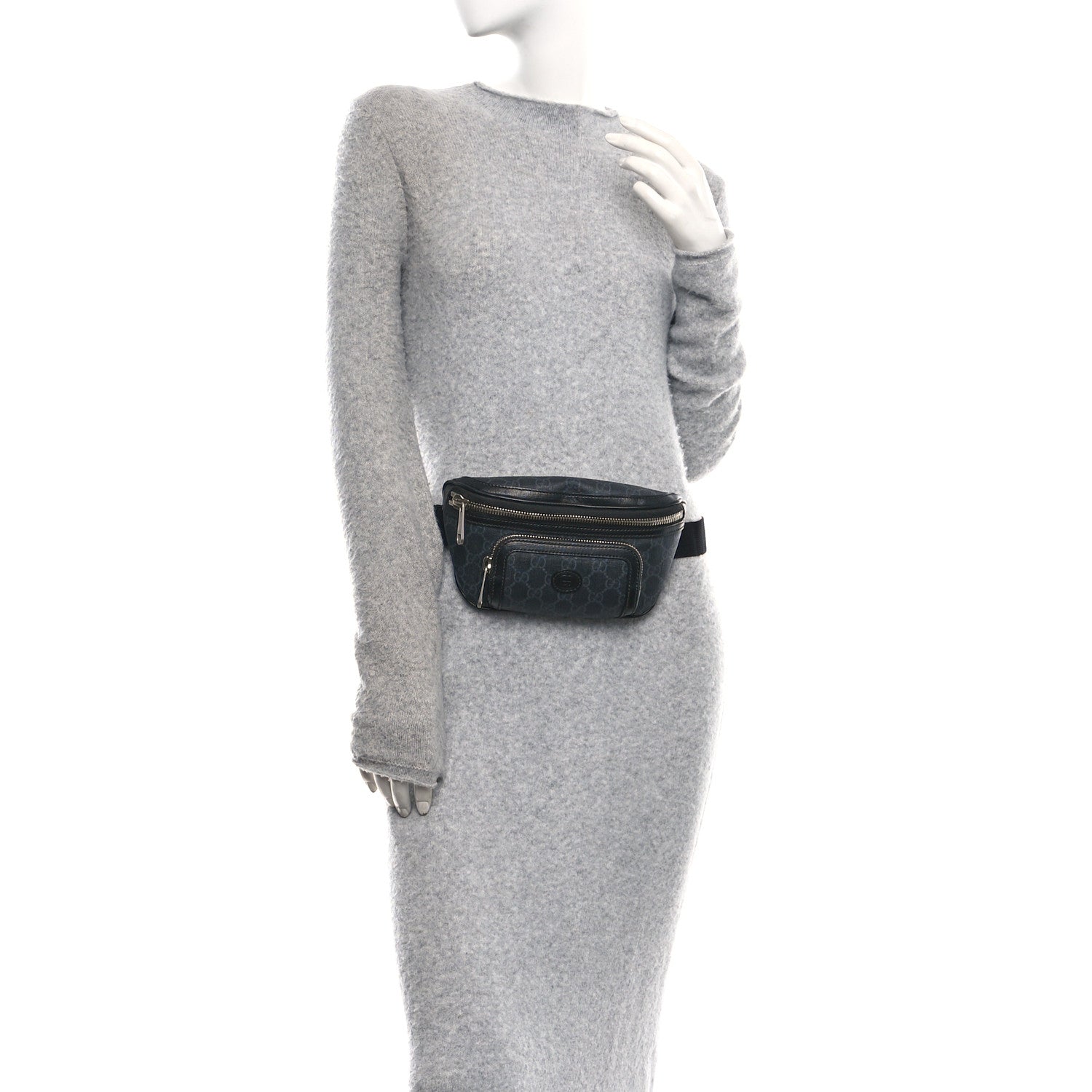 GG Supreme Monogram Textured Calfskin Retro Interlocking G Belt Bag Black